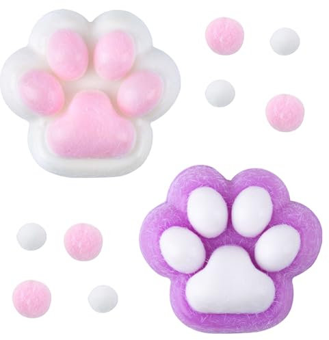 AWAVM Squeeze Spielzeug, 2Pcs Kawaii Flauschige Sensorische Spielzeug, Anti Stress Taba Squishy Pfote, Cat Paw Squeeze Toy, Katzenpfoten Quetschspielzeug mit Bällen Lustig Anti Stress und Angst Relief