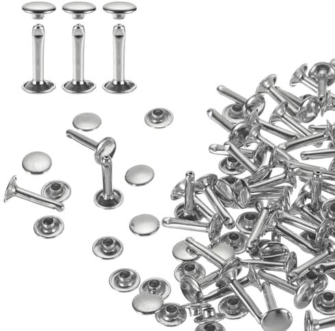 QUARKZMAN 60 Ensembles de Rivets en Cuir à Double Tête, 9X16mm Rivets Ronds Tubulaires Métal pour Fabrication Cuir Ceinture en Tissu, Rivet à Frapper Réparation Décoration de Sacs, Argenté