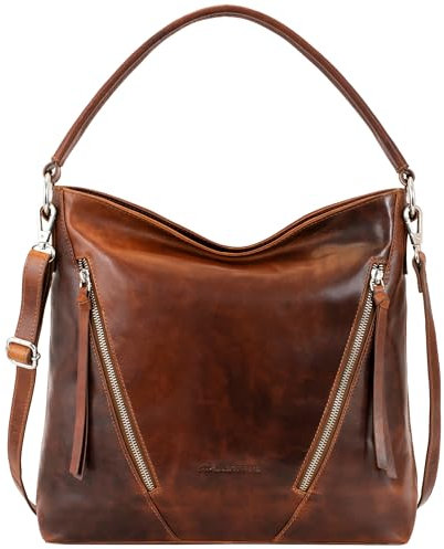 Marc Peter Santorini Handtasche Damen I Damenhandtasche aus Nappaleder I Vintage Umhängetasche I Schultertasche Waxy Braun