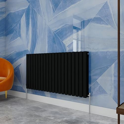 Central Heating Radiator,600x1180mm Black Oval Column Double Panel for Bathroom/Hall/Kitchen Energy-efficient and Modern Design.