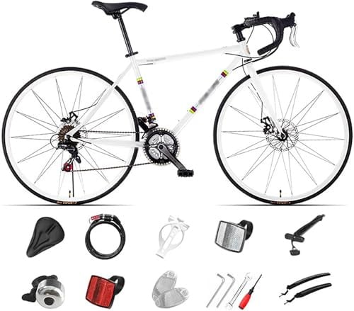 WXHJM Rennrad, 700C Pendlerrad, 24/27/30 Gang-Schaltung, Rennrad für Männer Frauen, Rahmen aus Kohlenstoffstahl, Scheibenbremse, Fahrrad für Erwachsene, Citybike White,M-24 Speed