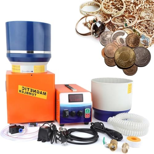 Annuod Polisseuse à Bijoux Tumbler, ponçage et Finition des métaux avec réglage de la Vitesse et de la durée, 0 à 360 TR/Min, avec barils de Polissage Humide et Sec, pour l'ébavurage, Le chanfreinage
