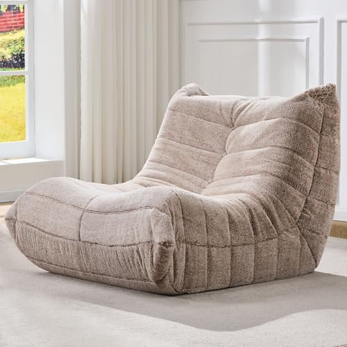 Hobestluk Sitzsack für Erwachsene, Memory-Schaum-Füllung, Kunstfell-Bezug, Bodensofa für Wohnzimmer, Schlafzimmer & Büro, Hellbraun, L, Einzel