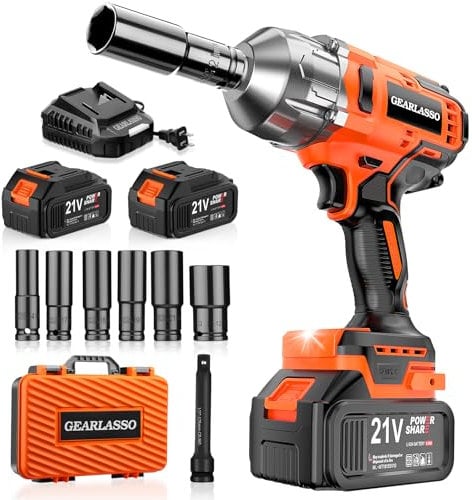 GEARLASSO 1300N.m(960Ft-lbs) Cordless Impact Wrench 1/2 Brushless High Torque Impact Wrench with 2X 4.0Ah Batteries, 6 Sockets, Charger, Extension Bar for Car, RV, Truck Wheel Lug Nuts