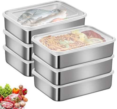 6 cajas para fiambres para frigorífico, fiambres, frescas, cajas de almacenamiento de alimentos, recipientes para congelar, fiambres, fiambres, caja de acero inoxidable, para guardar queso, carne