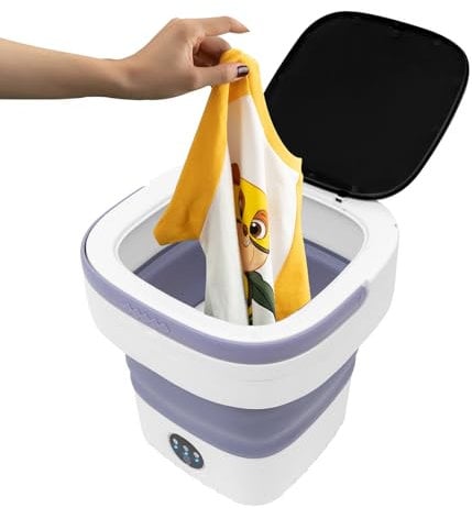 Xigner Mini machine à laver pliable 12 l - Machine à laver de camping portable avec essoreuse, panier de vidange, petite pour sous-vêtements, vêtements de bébé, voyage, camping-car (Lina)