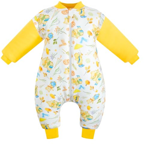 WYTbaby Baby Schlafsack mit Füßen Winter 3.5 Tog Warm Langarm Winterschlafsack 100% Baumwolle Schlafsack Baby mit Abnehmbaren Ärmel für Jungen Und Mädchen,Gray/Baby Höhe 80-90cm