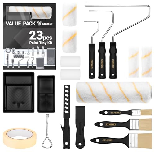 DEKO Paint Roller Set, 23-Pieces Paint Rollers and Trays Sets, Professional Roller Sets for Painting Walls, Garden Fencing, Edges and Home Painting