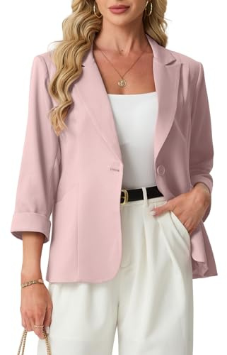 GRECERELLE Womens Blazers Suit 3/4 Sleeves Office,Work Ladies Jackets | Elegant，Work Blazer ，Open Front , Causal，Peaked Lapel，Buttons and Pockets