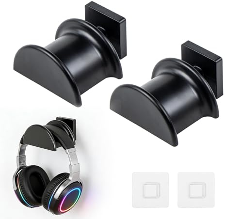 letuxaamz Soporte Auriculares Gaming, Soporte para Auriculares y Soporte Auriculares Pared, Montaje en Pared sin Taladrar, Organizador Universal para Escritorio y Hogar Negro Pack de 2
