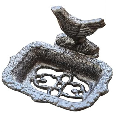 Porte-savon en fer, vintage industriel rustique en métal pour évier de salle de bain, comptoir, montage mural ou debout, drainage robuste (style B)