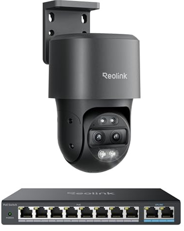 Reolink 8MP PTZ PoE Überwachungskamera Außen mit Dual-Objektiv, 6X Hybridzoom, 355°/90° Schwenkbar, Farbnachtsicht, Personen-/Fahrzeug-/Tiererkennung, 2-Wege-Audio, TrackMix PoE Grau mit Switch