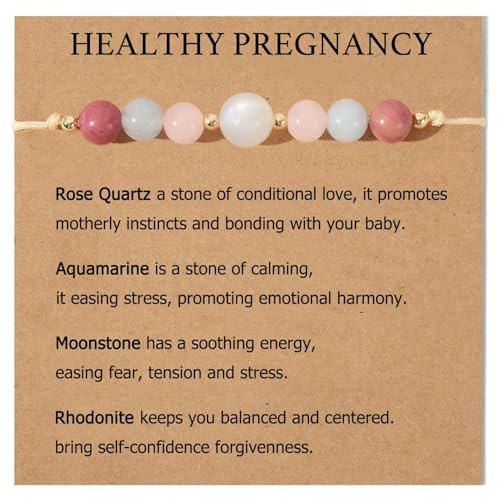 RIXERKOC Bracelet Pierre de Lune Bracelet Grossesse pour les Futures Mamans, Bracelet Quartz Rose pour Femme Cadeau pour une Grossesse en Bonne Santé Cadeau pour Fête des Mères