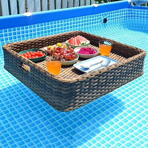 Vassoio galleggiante in rattan - quadrato for piscine, spa e spiagge Ideale for servire bevande cibo