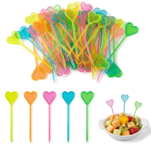 JYXNU 100 Pezzi Stecchini per Aperitivo,Stuzzicadenti Decorativi,Stecchini per Spiedini di Frutta Colorate Festa,Forchette Mini Usa e Getta per Cocktail,Barbecue,Snack,Torte,Bar