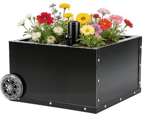 Jaxguom 77kg Sonnenschirmständer mit Rollen – Anti-Leck Design durch Sand/Erde Befüllung, Rostfreies Metall, 2-in-1 Pflanzkasten Schirmfuß für 38-48mm Mast, Stabil & Bruchfest, Schwarz
