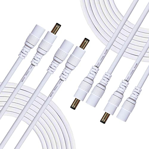 Liwinting 4pcs 3m/9.84Feet DC Verlängerungskabel 5.5 mm x 2.5 mm DC Anschlusskabel DC / Gleichstrom Verbinderkabel DC Verteiler Männlich zu Weiblich Verbinder für Netzteil, CCTV-Kamera - Weiß