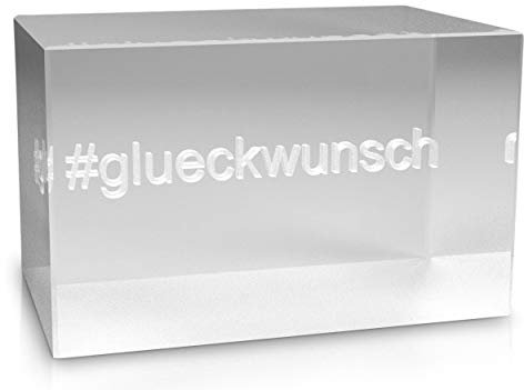 VIP-LASER 3D Glas Kristall mit Hashtag #glueckwunsch graviert - das etwas andere Geschenk zur Gratulation.