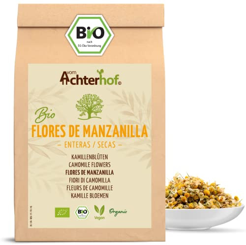 Kamillenblüten getrocknet Bio lose 250g | ganze Kamillenblüten getrocknet | in Bio-Qualität | Kamillentee aus Blüten-Köpfen | 100% natürlich | leicht bitterer und milder Geschmack | vom Achterhof