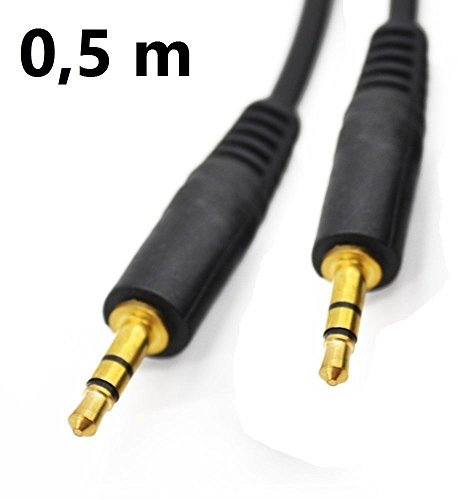 REY Cable Jack 3.5mm Doble Macho, Conector de Audio Estéreo, Oro 0,50 Metros