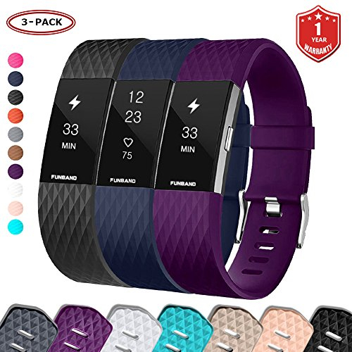 FunBand® für Fitbit Charge 2 Armband,Klassisch Verstellbares Ersatz weiches Silikon Sporty Wrist Strap Band Armbanduhr Uhrenarmband Schlaufe Armbänder für Fitbit Charge 2 Smartwatch (Small & Large)