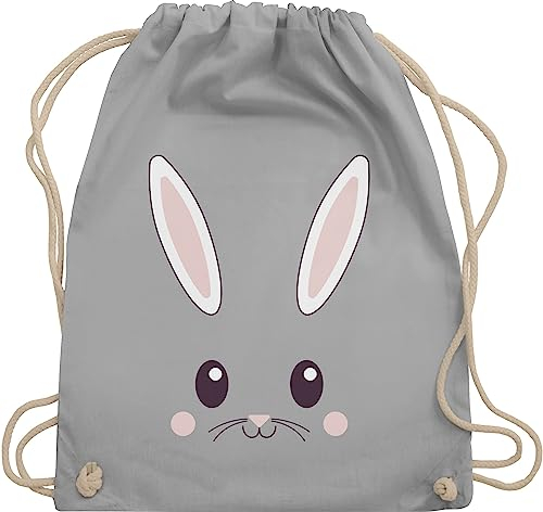 Turnbeutel Rucksack - Hase - Taschen - Süßes Hasen Gesicht I Hasengesicht Ostern I Osterhase - Unisize - Hellgrau - kindergarten kita osterhasen rabbit beutelrucksäcke tasche hasenmotiv beutel