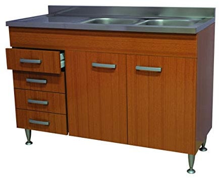 Arredobagnoecucine Meuble sous vasque en teck, 2 portes pour évier en porcelaine 120 cm (non inclus)