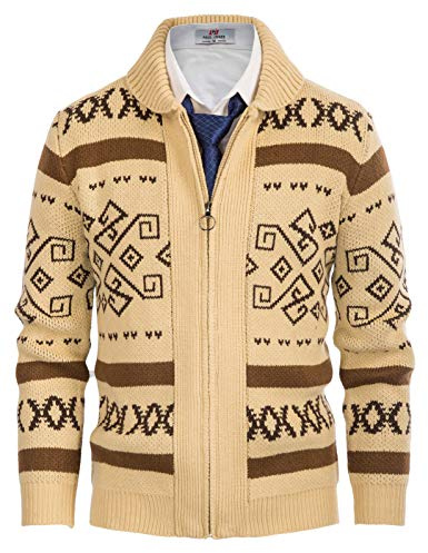 PJ PAUL JONES Mens Zip Up Cardigan Shawl Collar Knit Sweater Apricot L