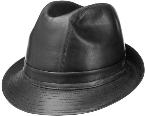 Lipodo Skailederhut Trilby Stoffhut im Lederlook Krempenbreite ca. 5 cm Herren Ganzjährig Made in Italy schwarz 54 cm