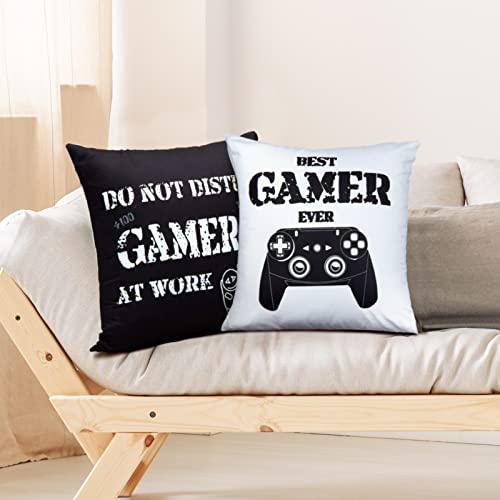 2 Stücke Spielen Kissenbezug Gamer Kissenbezug Lustige Spiel Kissenbezüge Schwarz und Weiß Kissenbezüge für Spielen Fan Videospiel Thema Party Weihnachten Dekor (40 x 40 cm)