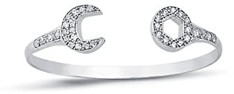 Jewelco London Kids Rhodium Plated Sterling Silver Round Cubic Zirconia Spanner Baby Bangle Bracelet 3mm