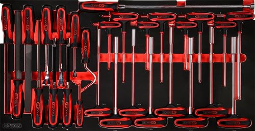 KS Tools 813.0028 T-Griff-Winkelstiftschlüssel- / und Feilen-Satz in Schaumstoffeinlage, 28-tlg