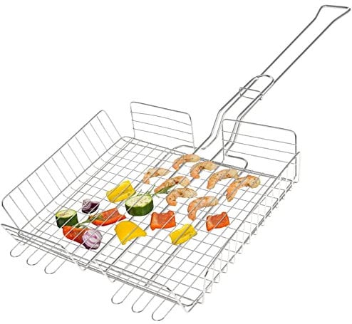bremermann Grillkorb, verstellbar für Gemüse, Garnelen, Fleisch // Edelstahl // 3 Größen einstellbar // ca. 32,5 x 6,5 x 61 cm // Grillhalter