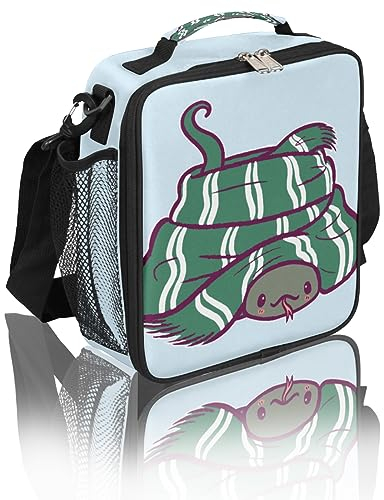 MOMOYU CartoonSchal niedliche Schlange Lunchbox isolierte Lunchtasche weit geöffnete wiederverwendbare LunchBehälter Organizer ThermoKühltasche mit Schultergurt für Schule Büro Picknick Strand