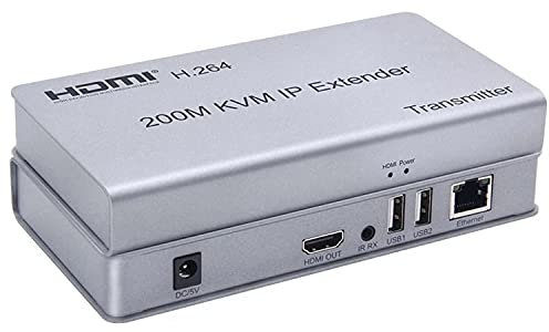 200M HDMI KVM IP Extender, Over IP RJ45 Ethernet CAT6 6A Transmitter Receiver 1 TX to 20 RX and Cascade Connection USB Keyboard Mouse Over UTP/STP H.264 Plug and play (TR + RX)