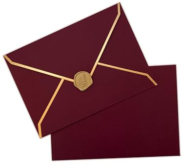 5 Premium Briefumschläge Weihnachten - Weihnachtskuvert heißfolienveredelt mit Goldakzenten mit Wachs-Siegel