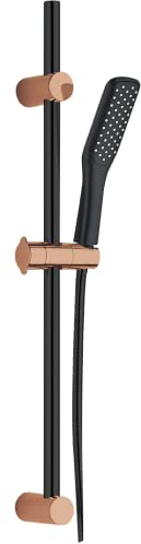 ADGO Alanis, set doccia con asta regolabile in altezza, doccetta, asta, tubo, testa, soffione doccia, soffione doccia con tubo e supporto, asta per doccia (nero/oro rosa)