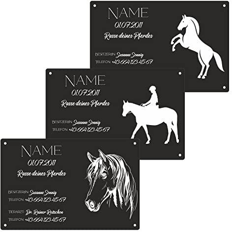 generisch Stalltafel, Boxenschild personalisiert, Pferdeschild 29x19cm, schwarz glänzend lasergraviert, UV-beständig, wasserfest, widerstandsfähig