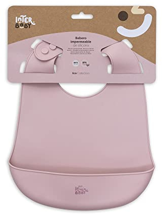 INTERBABY - Babero Silicona Bebe | Babero Impermeable Bebe para Bebes y Niños Pequeños, Unisex, Ajustable | Babero Cómodo, Ligero, con Bolsillo Recogemigas, Sin BPA | Suave, Flexible, Rosa Maquillaje