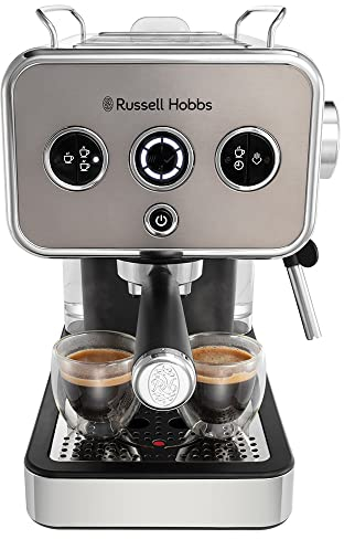 Russell Hobbs Macchina Caffè Espresso Titanio - Con Portafiltro - Acciaio Inox; Pressione 15 bar; Inserto 1-2 tazze; Cialde ESE; Dosaggio automatico regolabile, Erogatore vapore, Distinction 26452-56