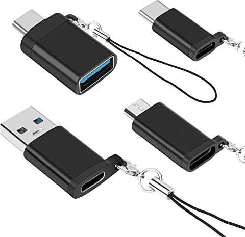 AIYEEN USB C to USB 3.0 Adapter, USB C Female to USB Male Adapter, USB C to Micro USB Adapter, Micro USB (Female) to USB C (Male) Adapter with Lanyard (4 Pack) for MacBook Pro, Samsung, PC