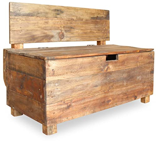 homiuse 86x40x60 cm Sitzbank Handgefertigt mit Großes Inneres Staufach Bank Holzbank Flurbank Schuhbank Sitzhocker Hocker Bänke Deko Wohnzimmer Schlafzimmer Küchenbank Altholz Massiv Braun