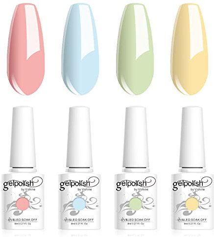 Vishine Esmalte de Uñas de Gel - 4 Colores rosa Color Melocotón Azul Amarillo Verde Serie de Esmalte de uñas Arte Esmalte de Uñas UV gel LED barniz Salón duradero DIY Manicura 8ml C021