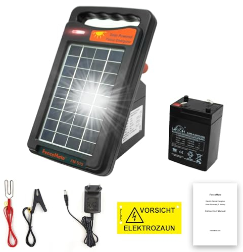 FenceMate Appareil de clôture solaire avec une sortie de 0,15 J pour jusqu'à 2 km, appareil portable pour élevage de volailles ou d'animaux domestiques, pâturage saisonnier du bétail avec une clôture