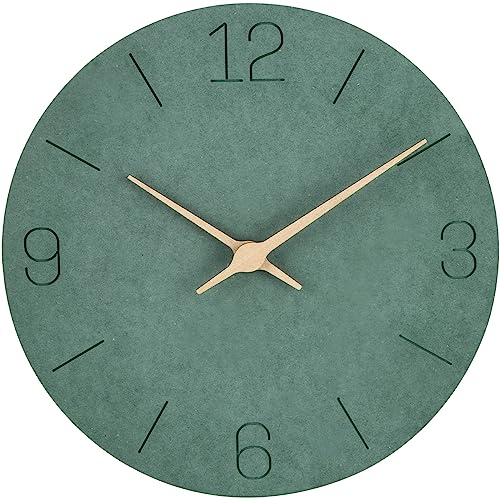 Warminn MDF Holz Wanduhr Ohne TickgeräUsche Lautlos Modern 30cm Quarz Groß Batterie Betriebene Wanduhr Einfach zu Lesen für Zimmer Zuhause KüChe Schlafzimmer BüRo Schule (Grün - Skelett)