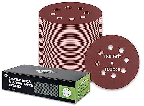 100 Stück Schleifpapier 125mm Klett, 180 Körnung 8 Loch Rund Schleifscheiben für Exzenterschleifer