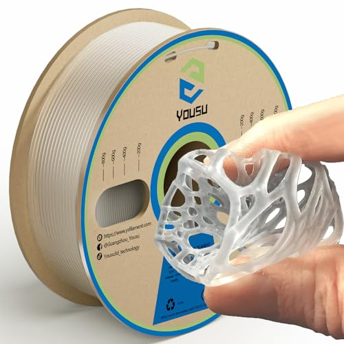 YOUSU TPU Filament 1,75 mm Flexibles TPU Rolle Weiches 3D-Drucker-Filament, 1kg Spule (2,2 lbs),Transparent
