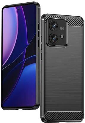 Wookfiss Cover per Motorola Moto Edge 40 Neo Silicone Custodia,TPU Design in Fibra di Carbonio Originale Custodia Nero Cover,Antiurto Antigraffi Sottile | [Fibra di Carbonio] Morbido TPU Custodia, Anti Scivolo Antigraffio Case-Nero