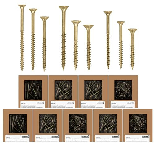 HELPMATE - Viti universali a testa svasata gialla passivata Mix Pack - 1540 viti per legno con attacco PZ 2 e filettatura parziale - Viti per truciolato per interni ed esterni protetti