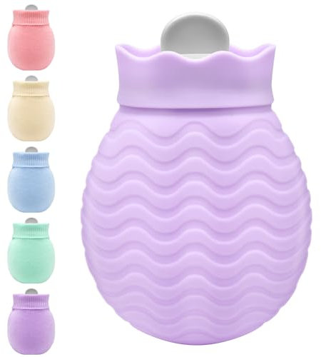 Hot Water Bottle with Cover, 320ml Mini Hot Water Bag for Back, Neck and Shoulders Pain Relief with Soft Cover Removable and Washable, Best Birthday, Christmas Gifts for Girls Women Kids Adults Purple
